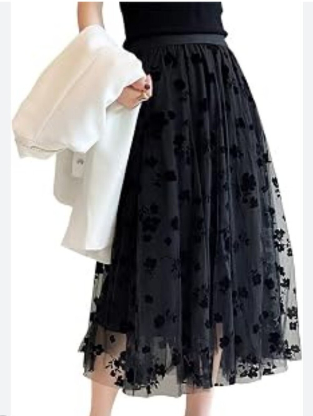 New Mix Black Floral Tulle Maxi Skirt